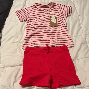 Angel Dear Red and White Striped T-Shirt with Red Shorts